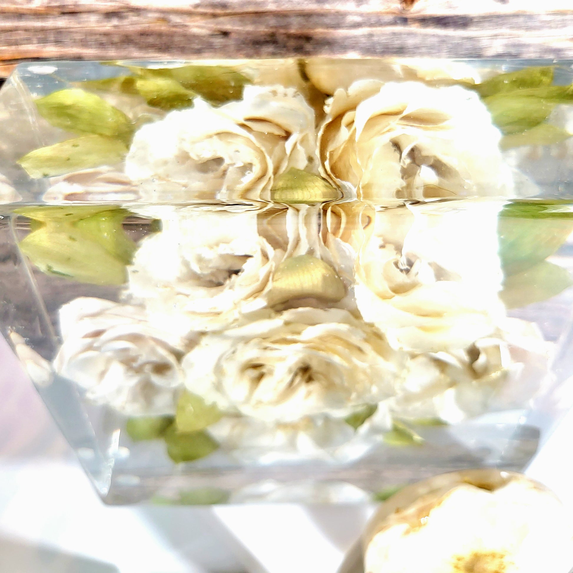 8"x 8" Square Luxury 3D Floral Resin Cube Wedding Bouquet Preservation Modern Fried Flowers Square Save Your Gift Keepsake - flofloflowery