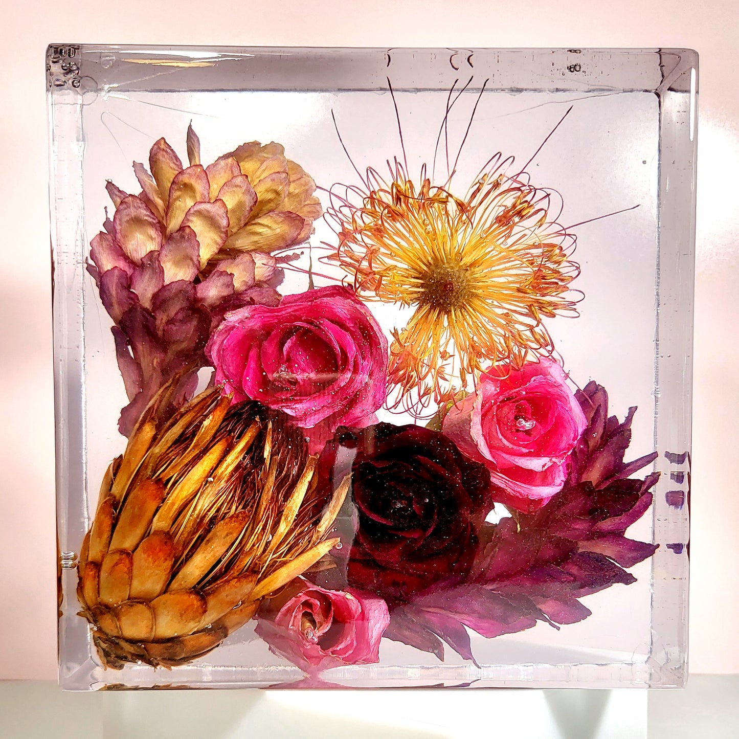 8"x 8" 3D Floral Resin Cube Wedding Bouquet Preservation Modern Fried Flowers Square Save Your Gift Keepsake - flofloflowery