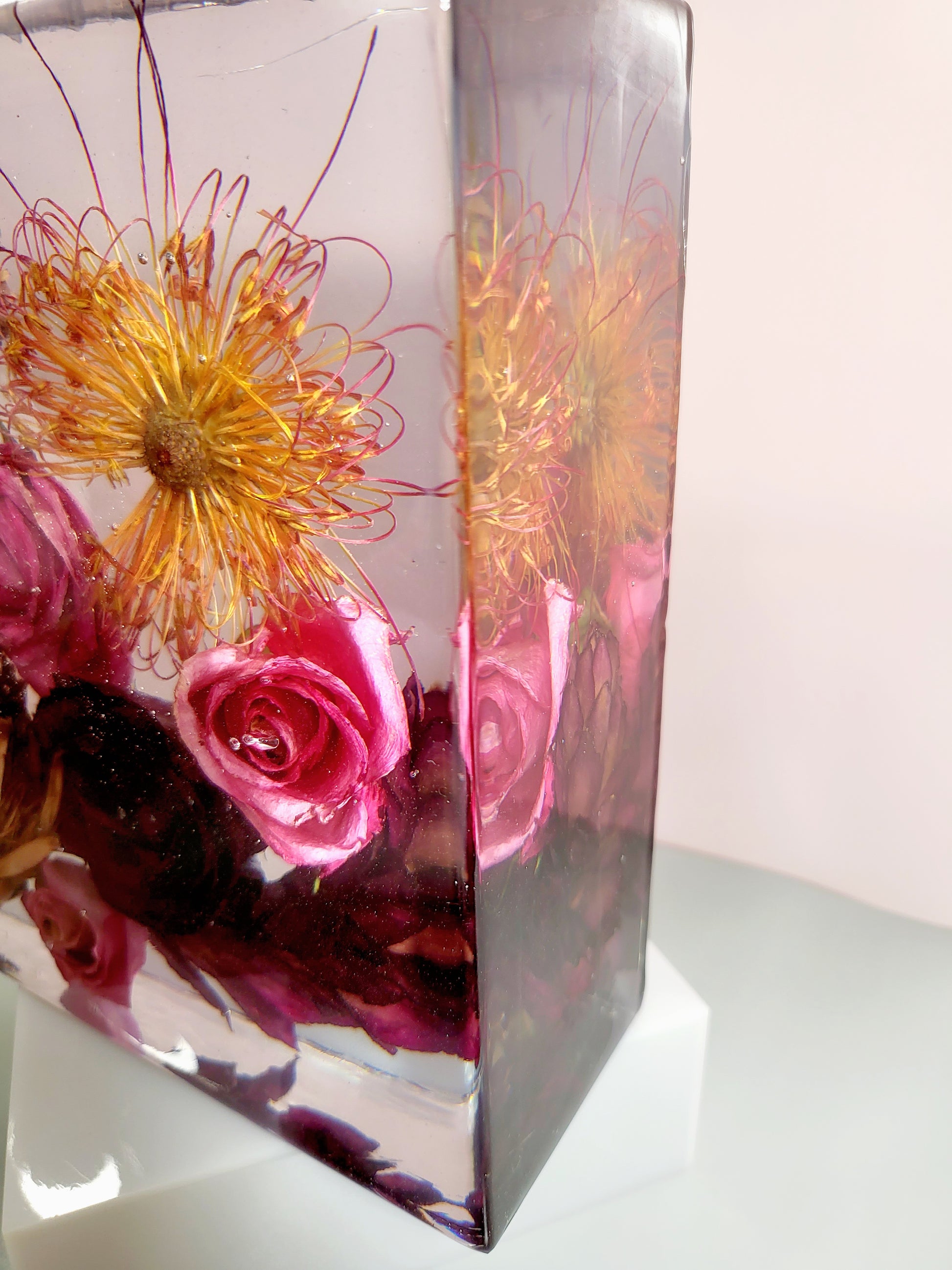 Square 8"x 8" 3D Floral Resin Wedding Bouquet Preservation Modern Fried Flowers Square Save Your Gift Keepsake - flofloflowery