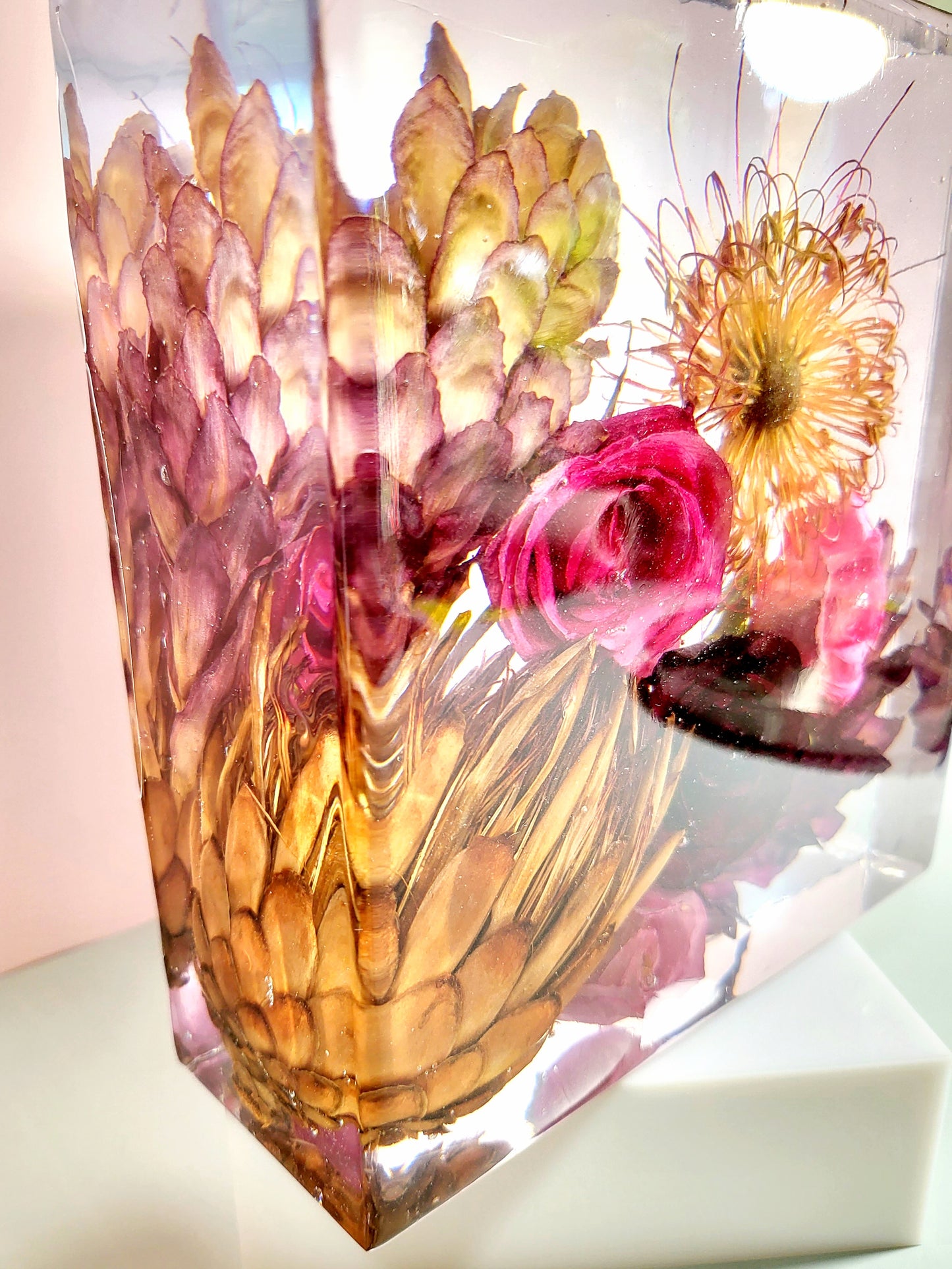 Square 8"x 8" 3D Floral Resin Wedding Bouquet Preservation Modern Fried Flowers Square Save Your Gift Keepsake - flofloflowery