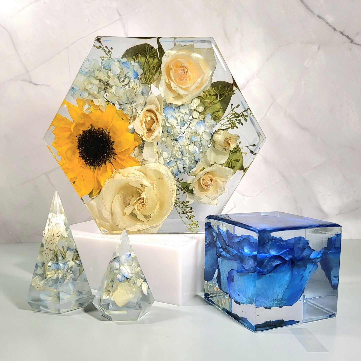 Memorial Flowers 8" wide Hexagon 3D Resin Funeral Flower Preservation Your Memorial Flowers In A Forever Keepsake Gift - flofloflowery