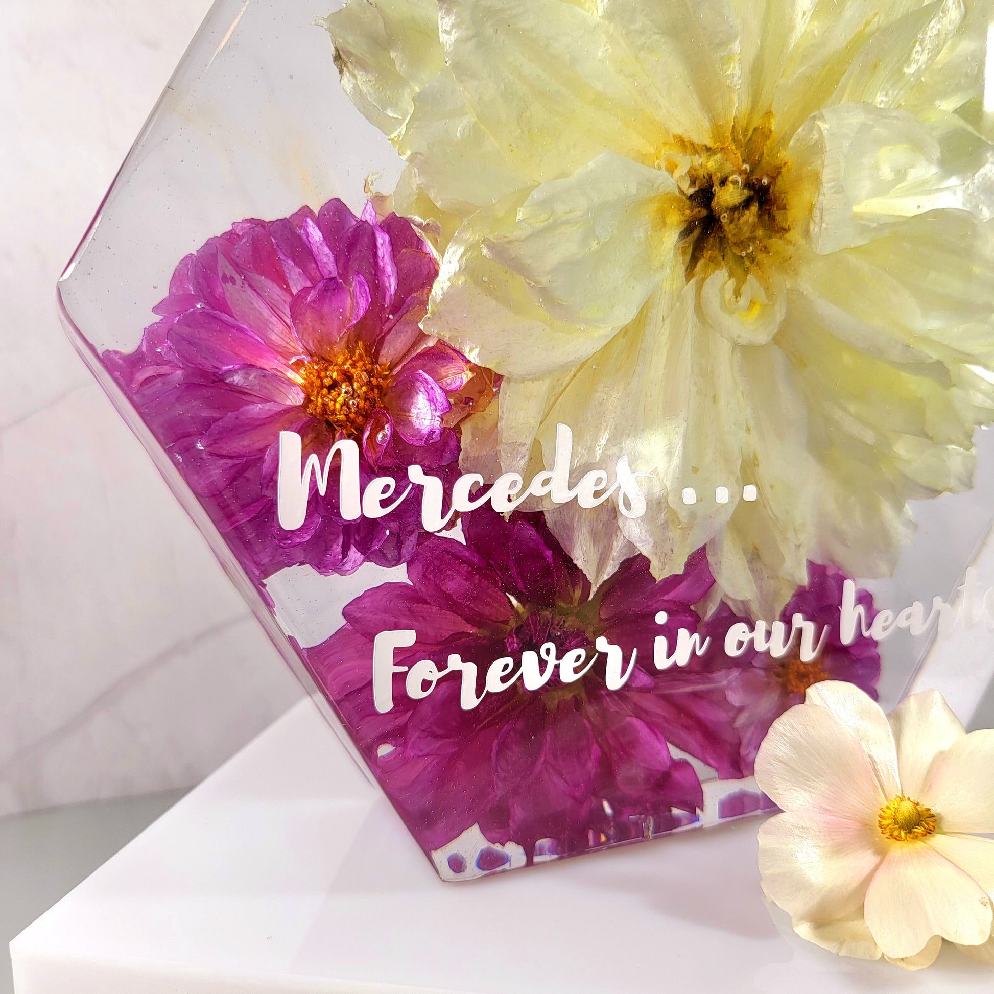 Memorial Flowers 8" wide Hexagon 3D Resin Funeral Flower Preservation Your Memorial Flowers In A Forever Keepsake Gift - flofloflowery