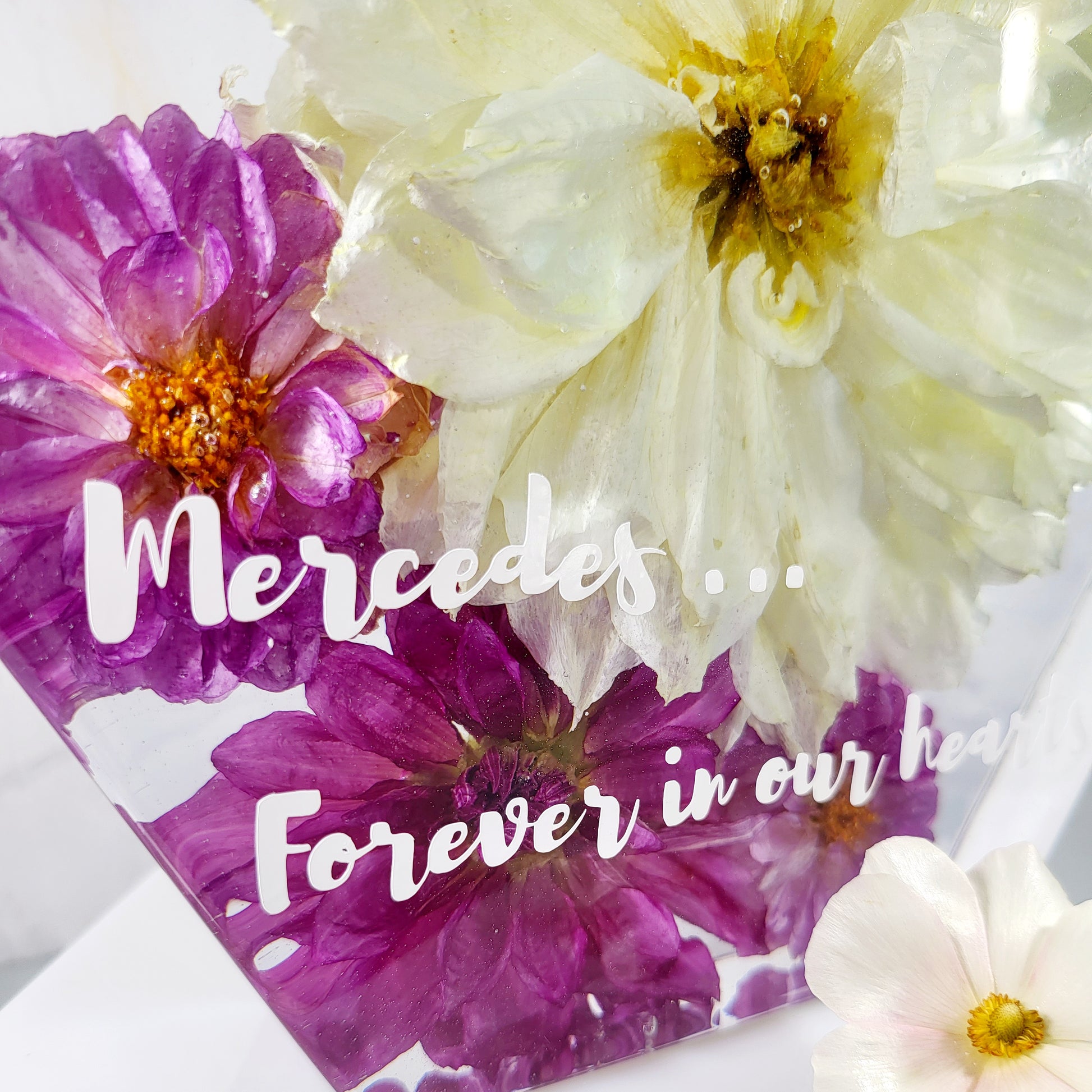 Memorial Flowers 8" wide Hexagon 3D Resin Funeral Flower Preservation Your Memorial Flowers In A Forever Keepsake Gift - flofloflowery