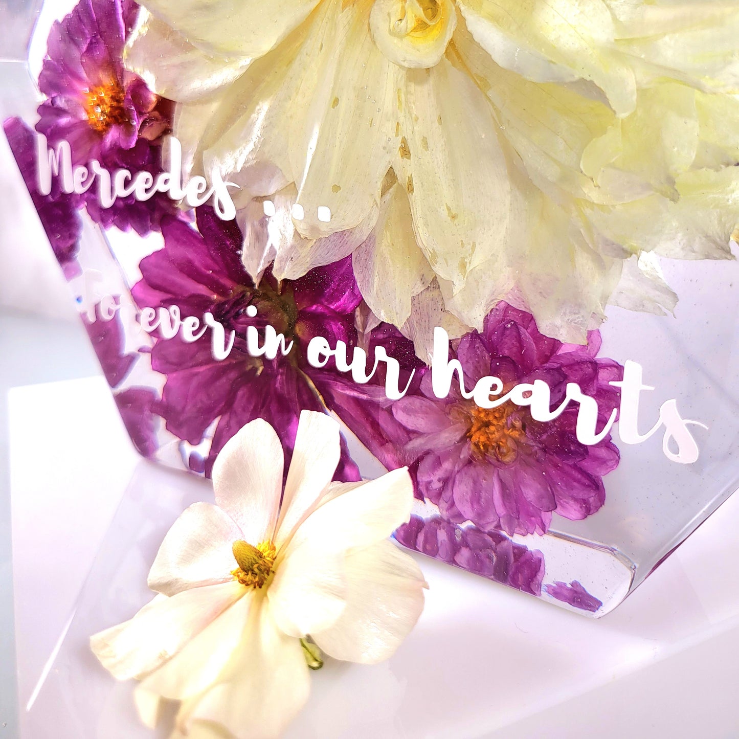 Memorial Flowers 8" wide Hexagon 3D Resin Funeral Flower Preservation Your Memorial Flowers In A Forever Keepsake Gift - flofloflowery