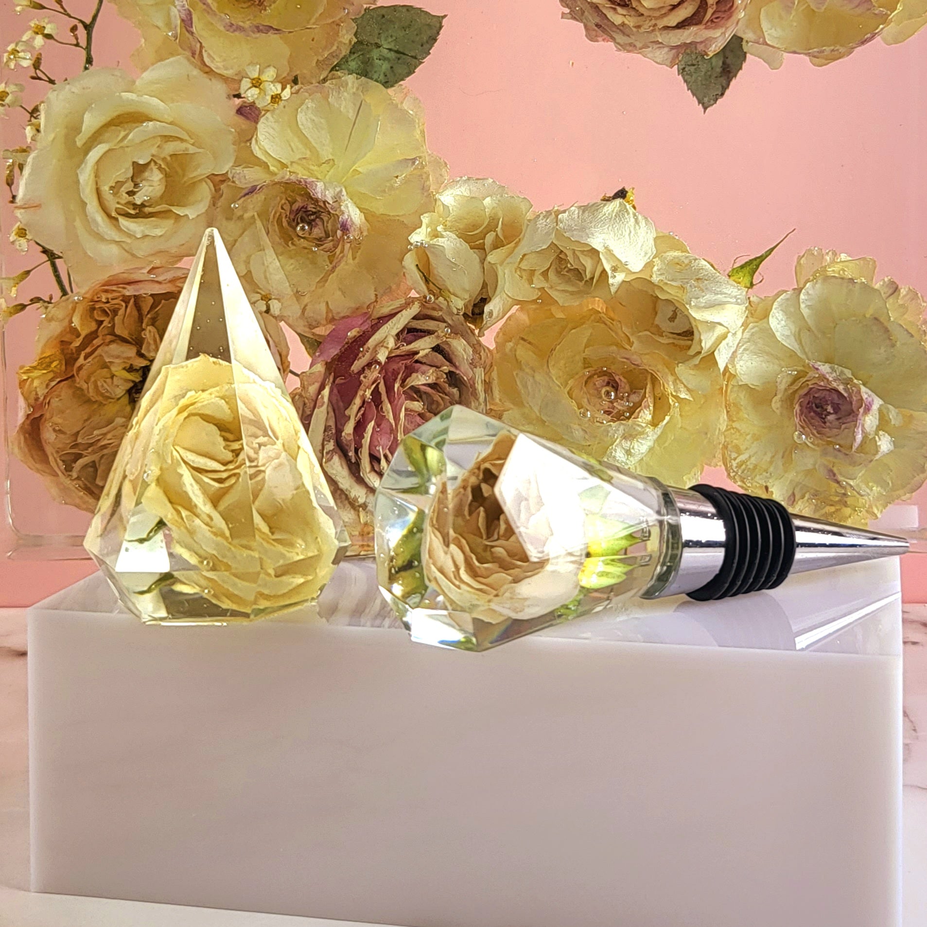 Elegant 8"x 8" 3D Floral Resin Cube Wedding Bouquet Preservation Modern Fried Flowers Square Save Your Gift Keepsake - flofloflowery