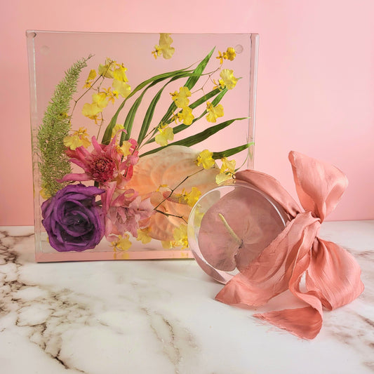 10"x10" Modern Resin Tropical Wedding Bouquet Preservation Save Your Wedding Flowers Forever Gift Keepsake - flofloflowery