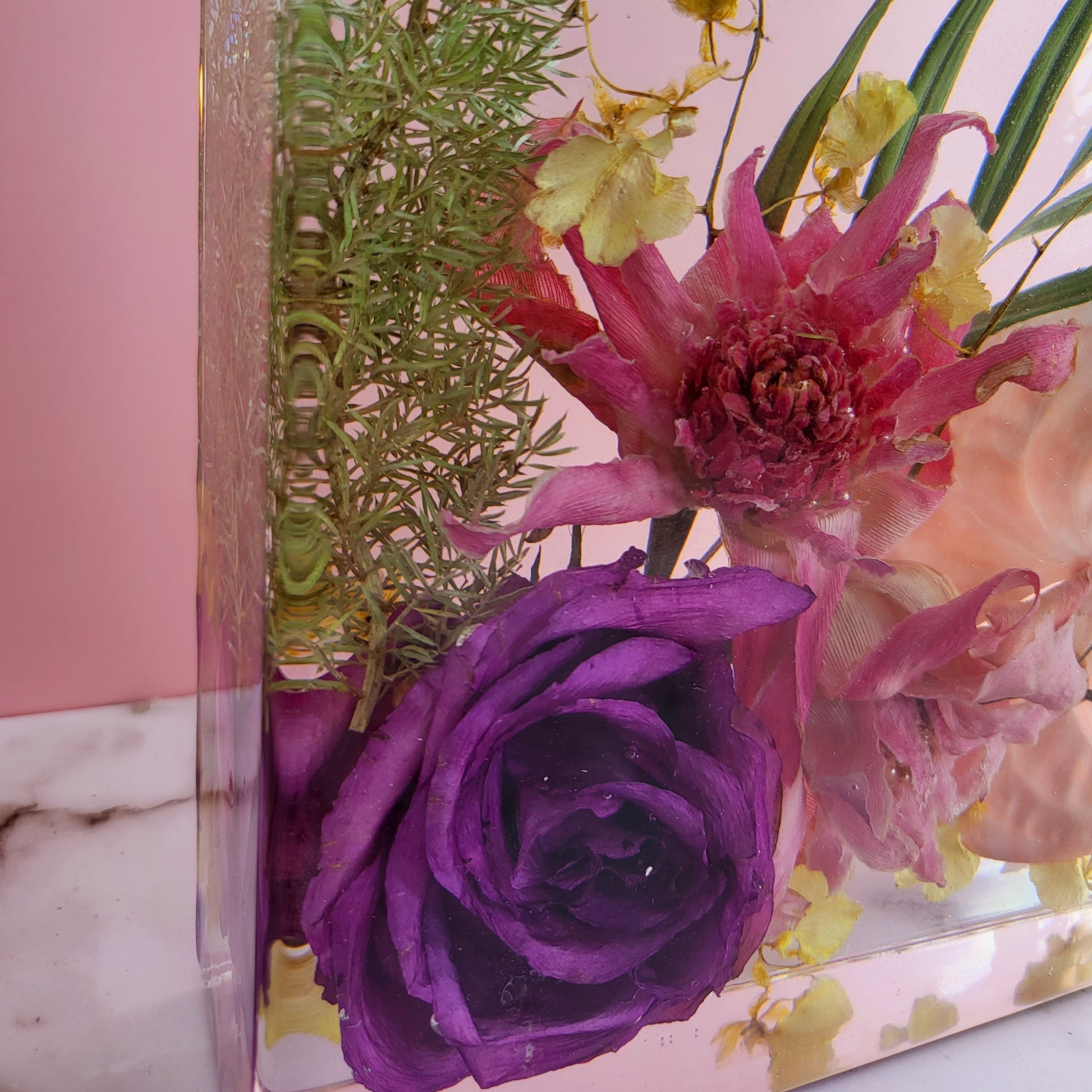 10"x10" Modern Resin Tropical Wedding Bouquet Preservation Save Your Wedding Flowers Forever Gift Keepsake - flofloflowery
