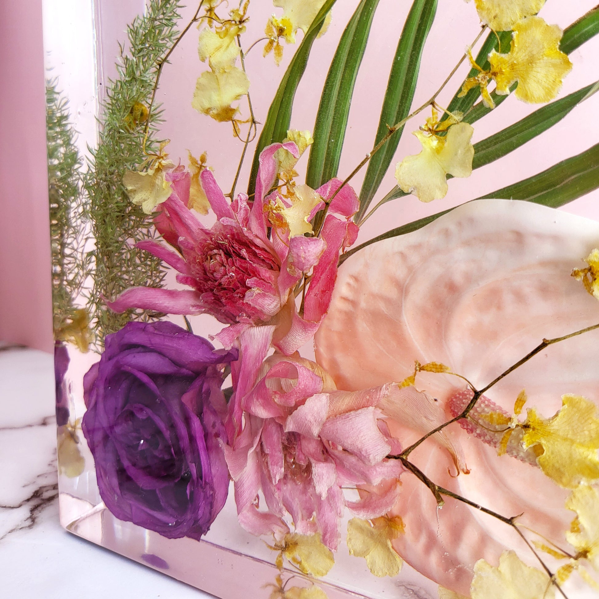 10"x10" Modern Resin Tropical Wedding Bouquet Preservation Save Your Wedding Flowers Forever Gift Keepsake - flofloflowery
