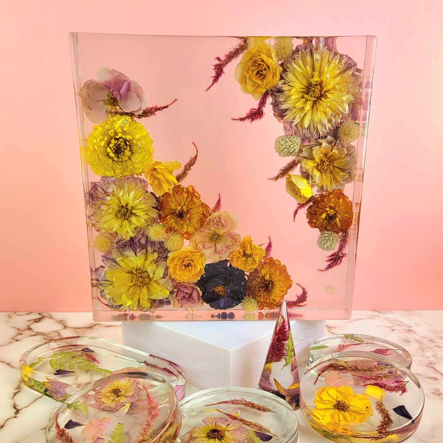 10"x10" Large Modern Resin Wedding Bouquet Preservation Save Your Wedding Flowers Forever Gift Keepsake - flofloflowery