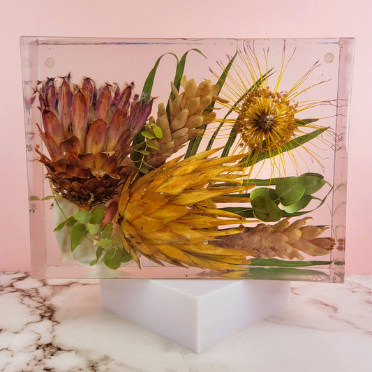 Tropical 9" x 12" Large Rectangle 3D Resin Wedding Bouquet Preservation Hawaiian Lei Save Your Florals Wedding Gift Keepsake - flofloflowery