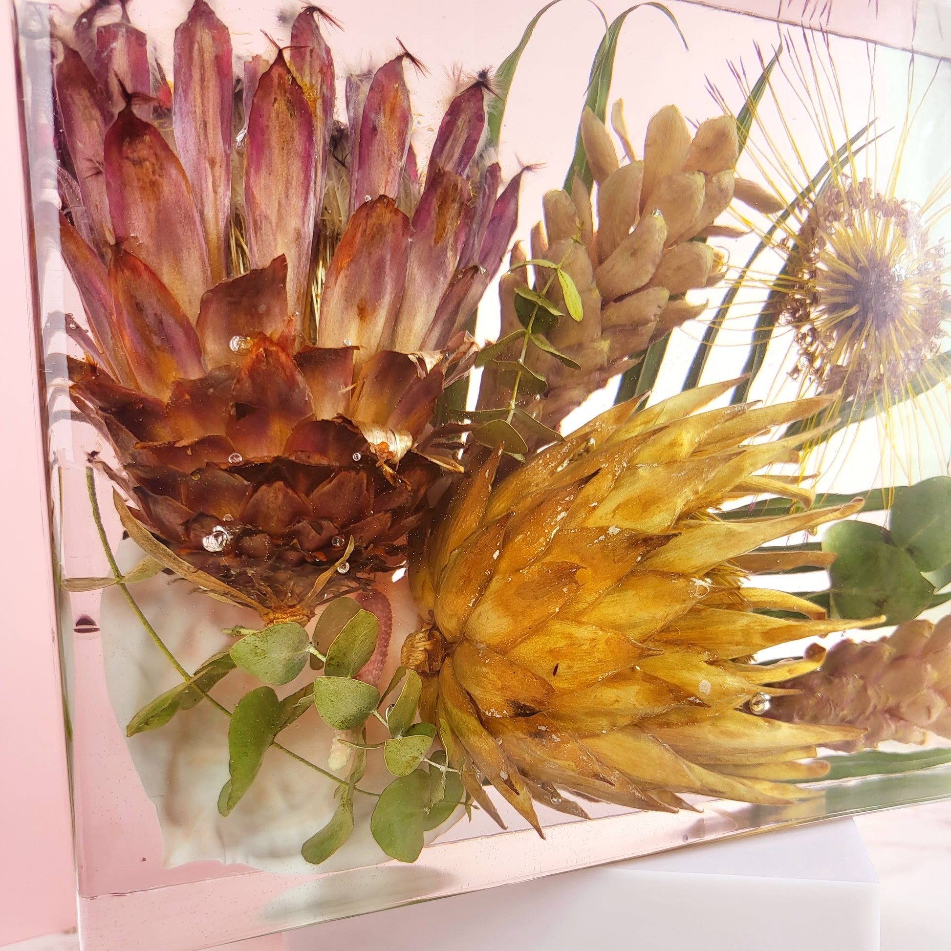 Tropical 9" x 12" Large Rectangle 3D Resin Wedding Bouquet Preservation Hawaiian Lei Save Your Florals Wedding Gift Keepsake - flofloflowery