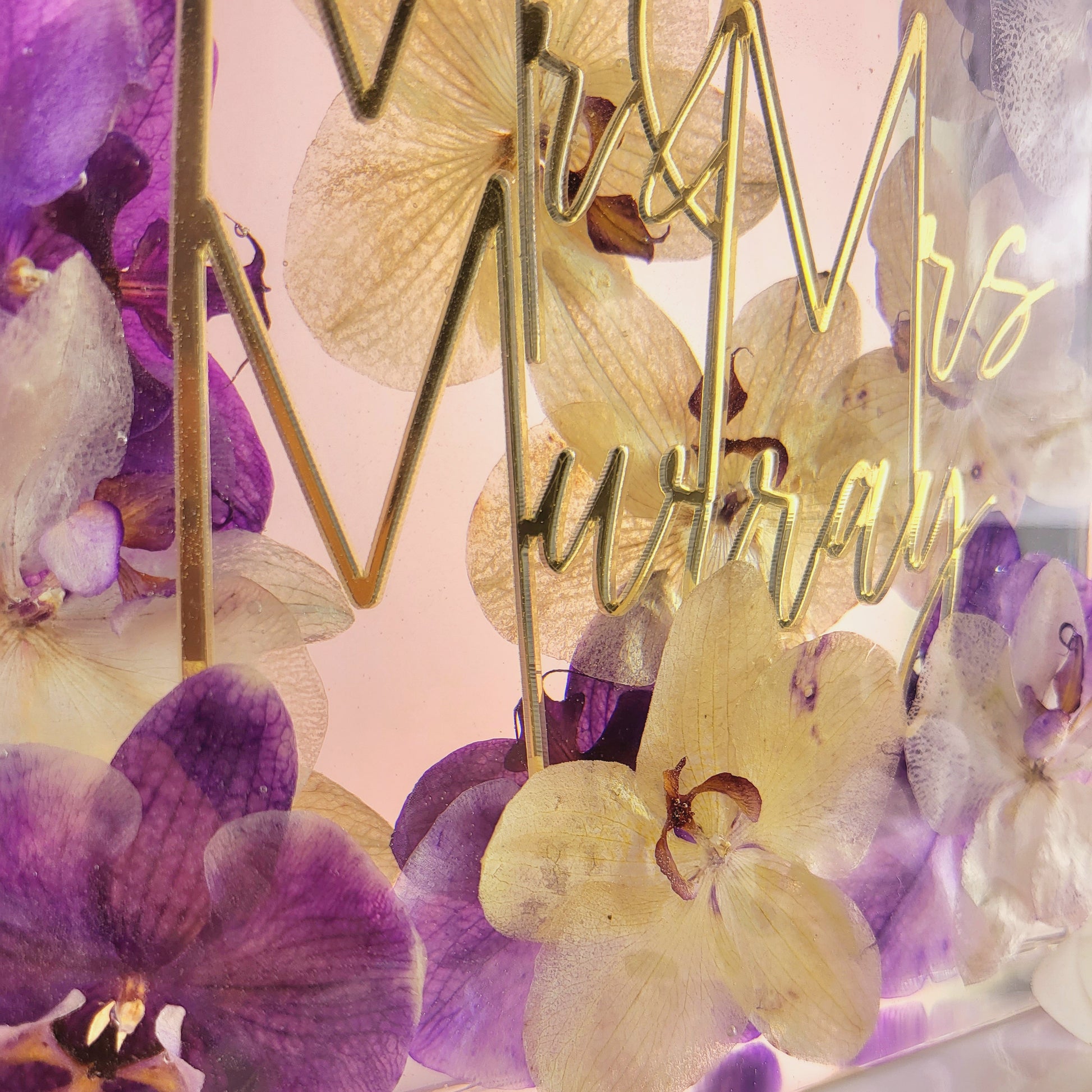 Gold Personalized 10"x10" Resin Wedding Bouquet Preservation Save Your Wedding Flowers Forever Gift Keepsake - flofloflowery