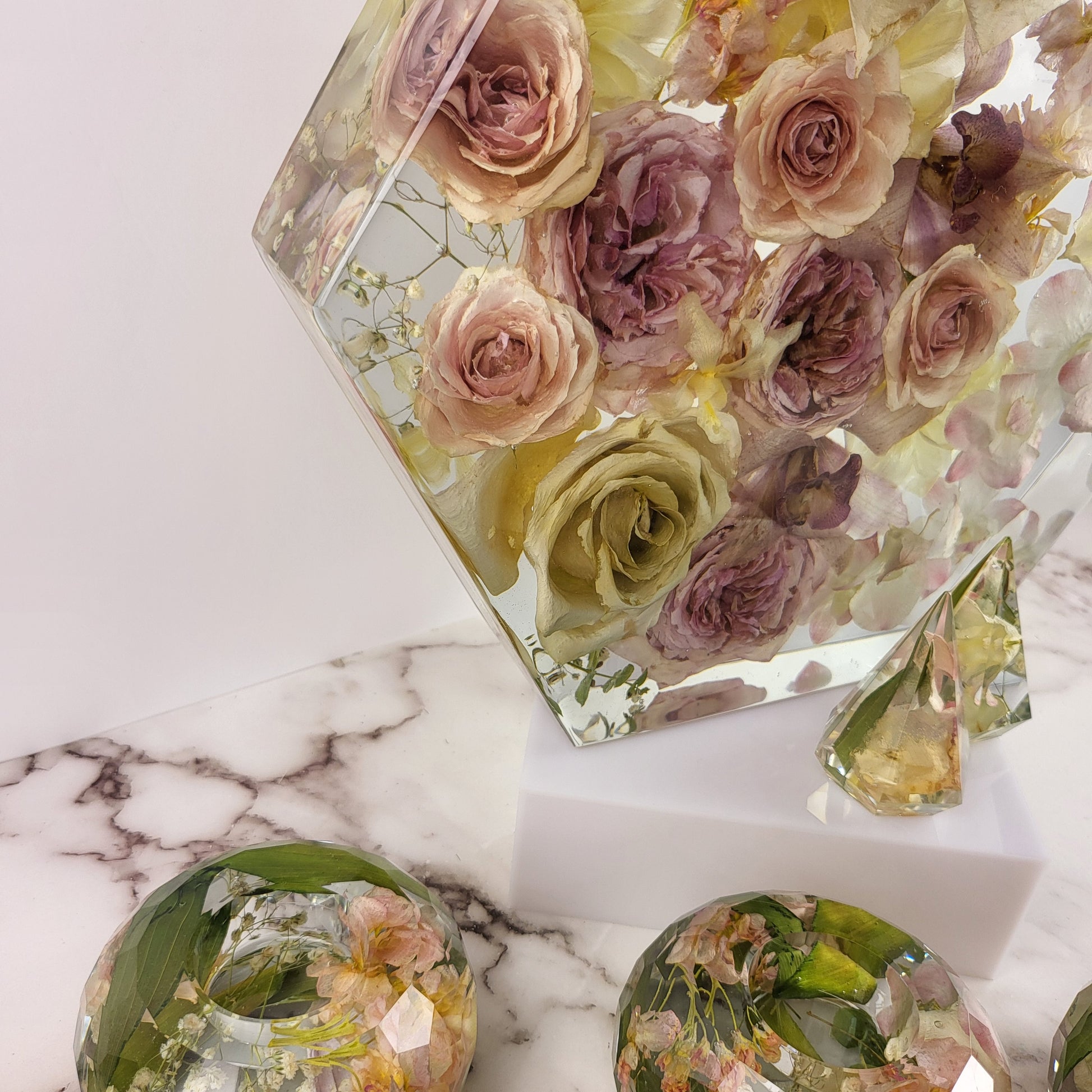 Large Pink Bohemian 12" Hexagon 3D Resin Wedding Bouquet Preservation Keepsake Gift Save Your Wedding Flowers Forever - flofloflowery