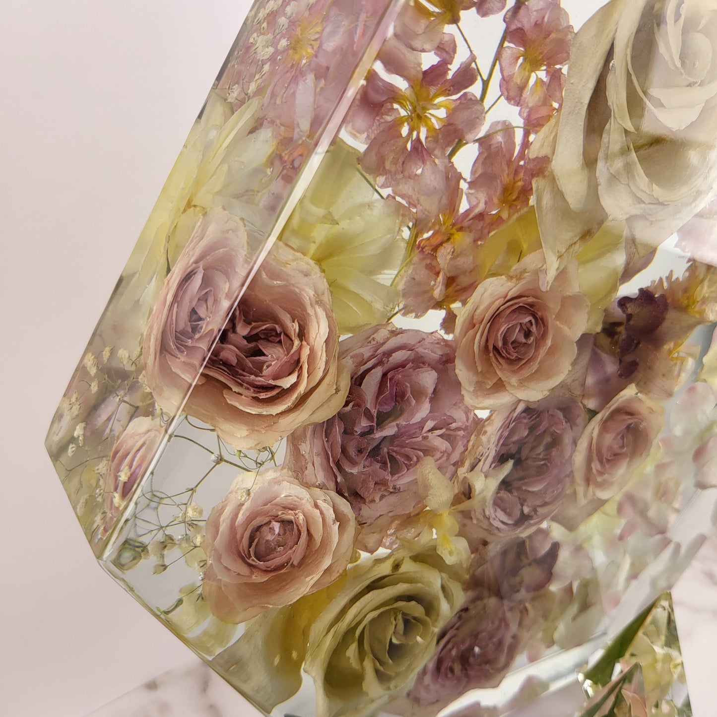 Large Pink Bohemian 12" Hexagon 3D Resin Wedding Bouquet Preservation Keepsake Gift Save Your Wedding Flowers Forever - flofloflowery