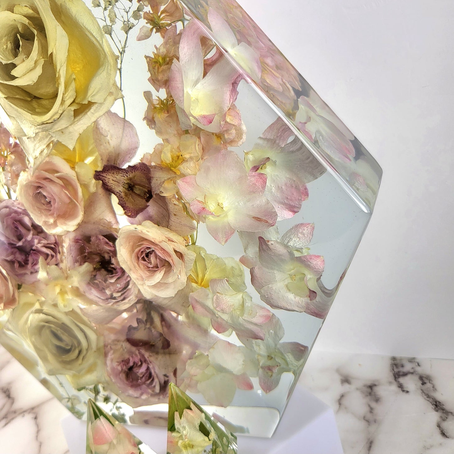 Large Pink Bohemian 12" Hexagon 3D Resin Wedding Bouquet Preservation Keepsake Gift Save Your Wedding Flowers Forever - flofloflowery