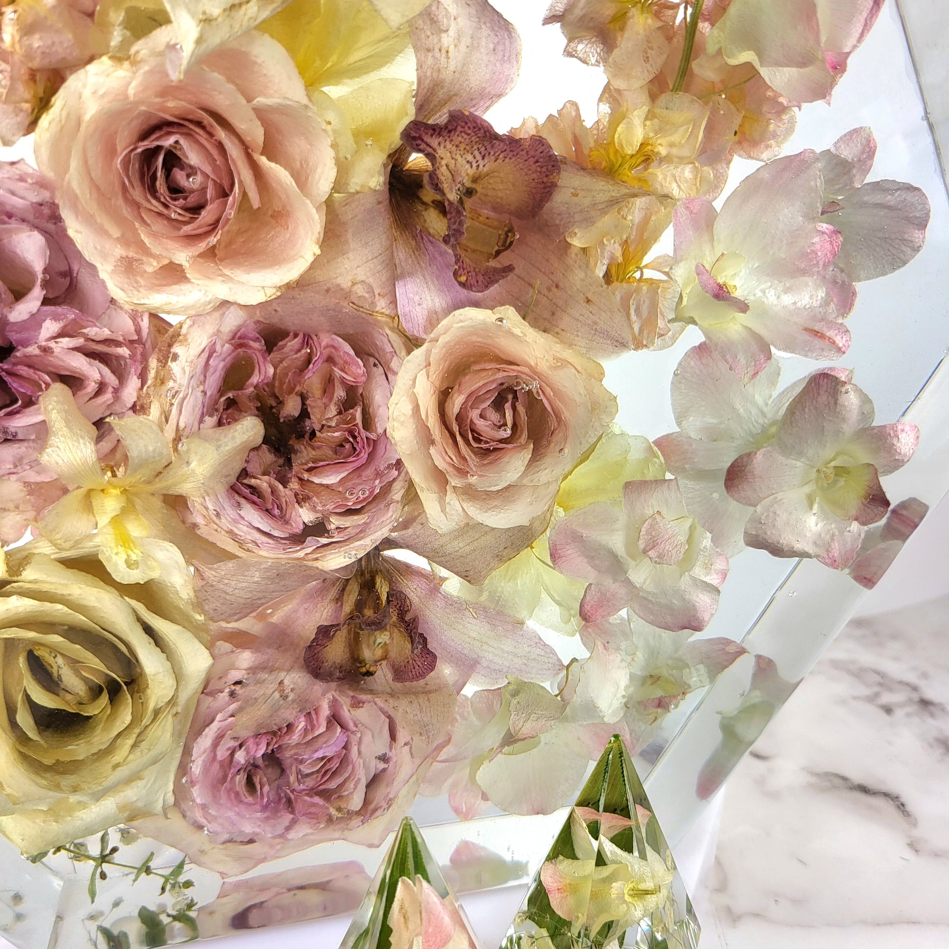 Large Pink Bohemian 12" Hexagon 3D Resin Wedding Bouquet Preservation Keepsake Gift Save Your Wedding Flowers Forever - flofloflowery