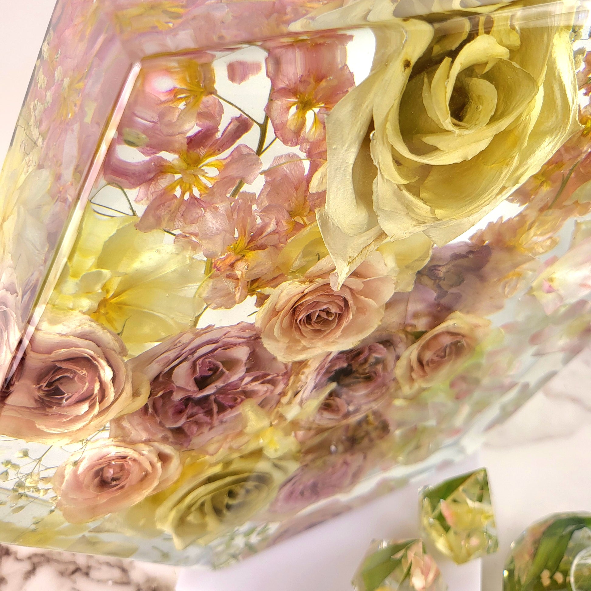 Large Pink Bohemian 12" Hexagon 3D Resin Wedding Bouquet Preservation Keepsake Gift Save Your Wedding Flowers Forever - flofloflowery