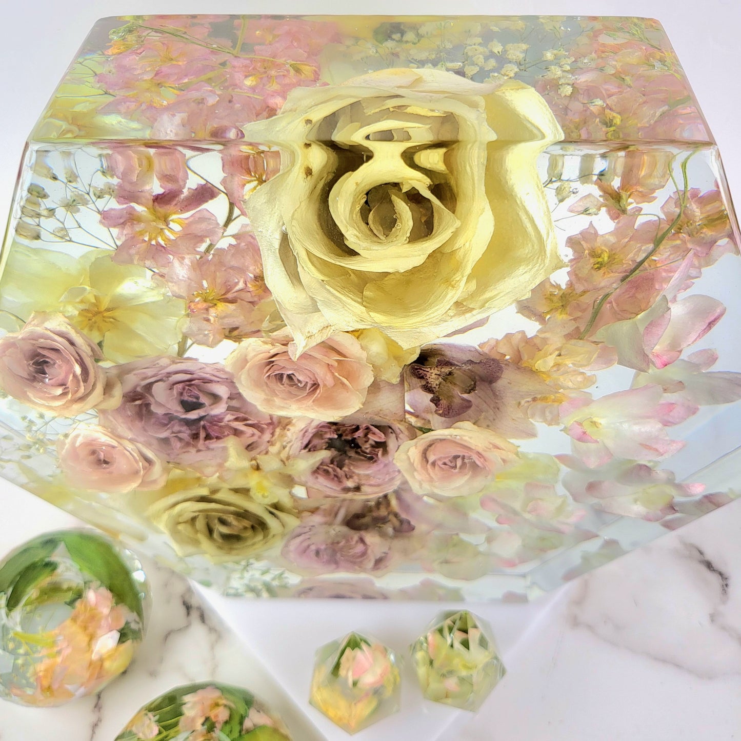 Large Pink Bohemian 12" Hexagon 3D Resin Wedding Bouquet Preservation Keepsake Gift Save Your Wedding Flowers Forever - flofloflowery