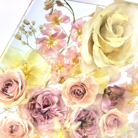 Large Pink Bohemian 12" Hexagon 3D Resin Wedding Bouquet Preservation Keepsake Gift Save Your Wedding Flowers Forever - flofloflowery