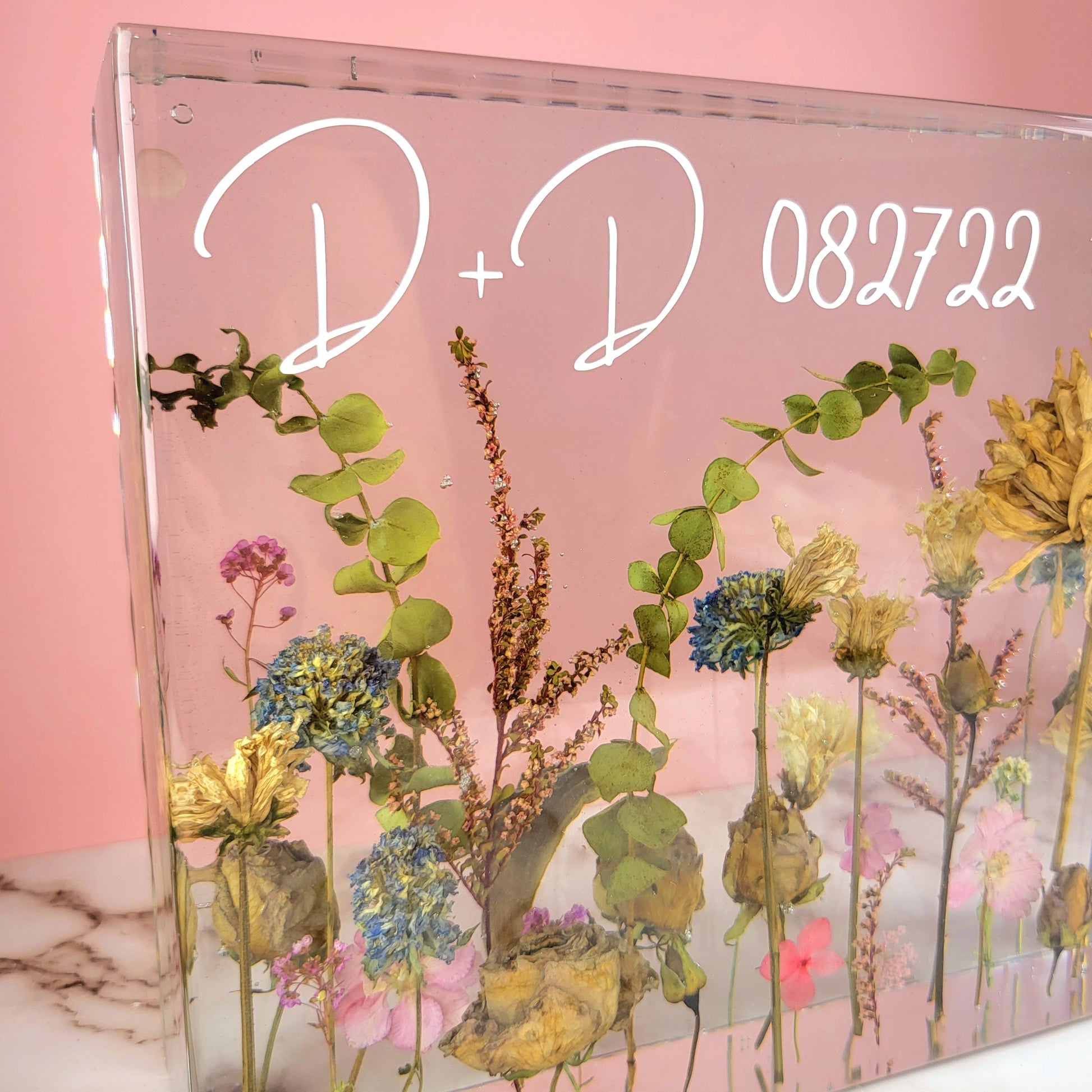 Previously Dried Flowers 9" x 12" Large Rectangle 3D Resin Wedding Bouquet Preservation Hawaiian Lei Save Your Florals Wedding Gift Keepsake - flofloflowery