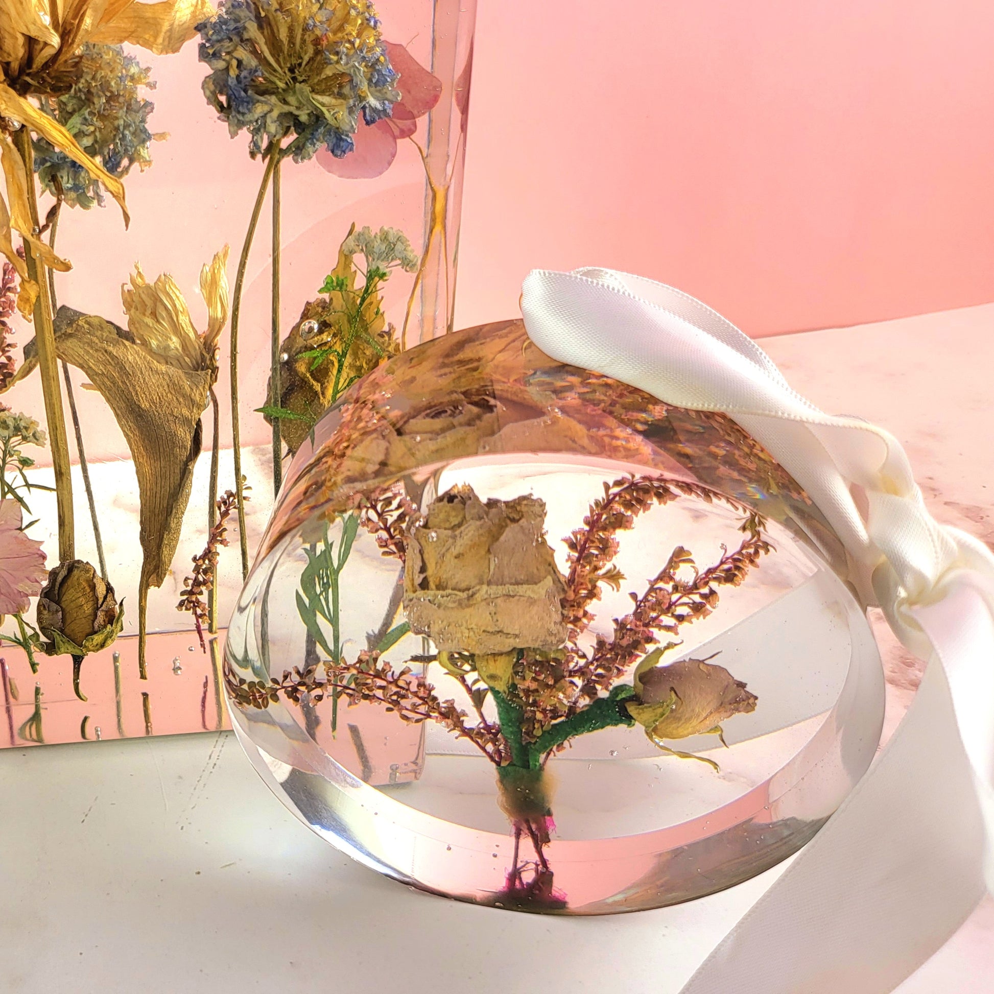 Previously Dried Flowers 9" x 12" Large Rectangle 3D Resin Wedding Bouquet Preservation Hawaiian Lei Save Your Florals Wedding Gift Keepsake - flofloflowery