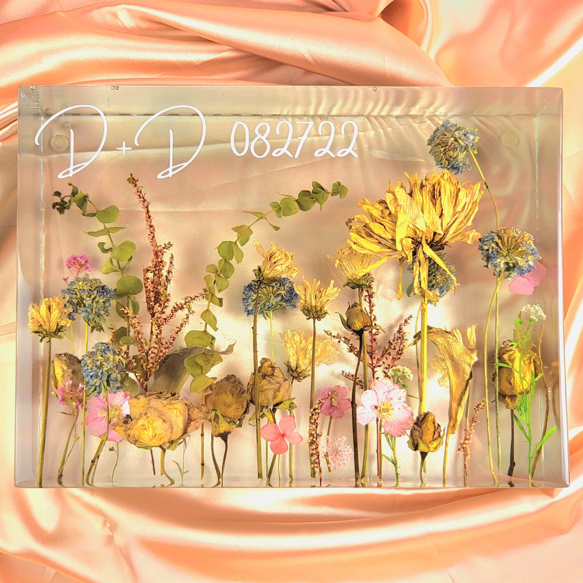 Previously Dried Flowers 9" x 12" Large Rectangle 3D Resin Wedding Bouquet Preservation Hawaiian Lei Save Your Florals Wedding Gift Keepsake - flofloflowery