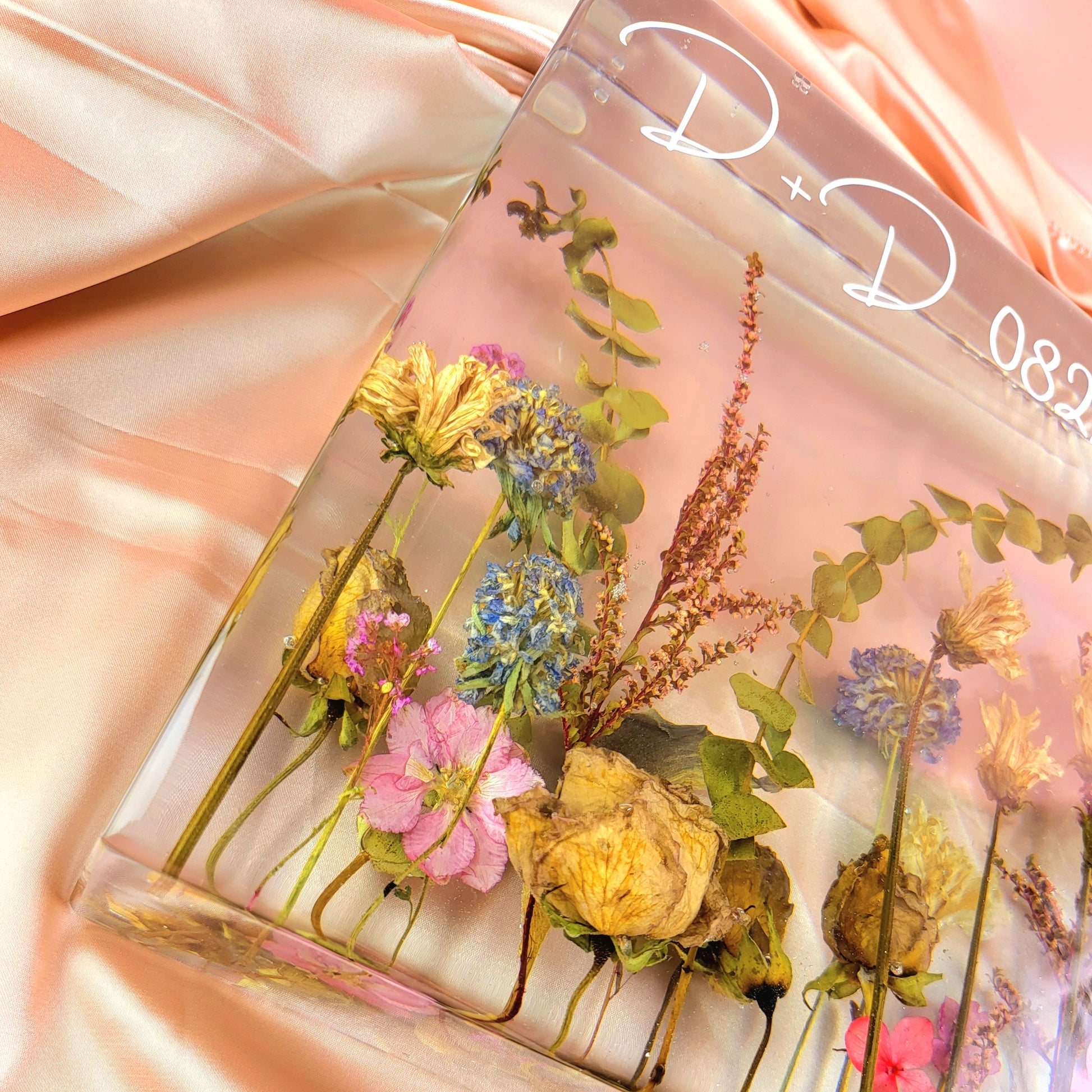 Previously Dried Flowers 9" x 12" Large Rectangle 3D Resin Wedding Bouquet Preservation Hawaiian Lei Save Your Florals Wedding Gift Keepsake - flofloflowery