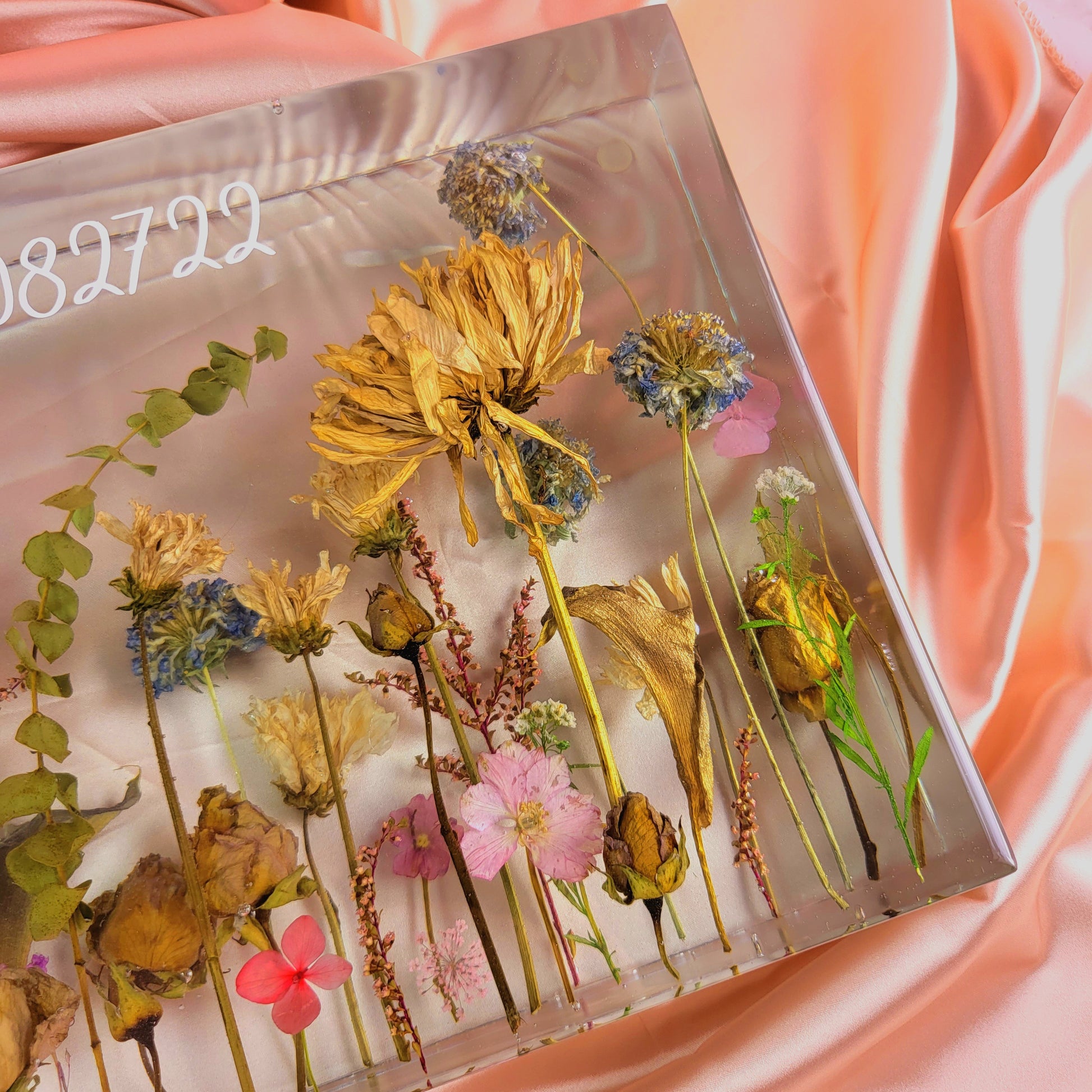 Previously Dried Flowers 9" x 12" Large Rectangle 3D Resin Wedding Bouquet Preservation Hawaiian Lei Save Your Florals Wedding Gift Keepsake - flofloflowery