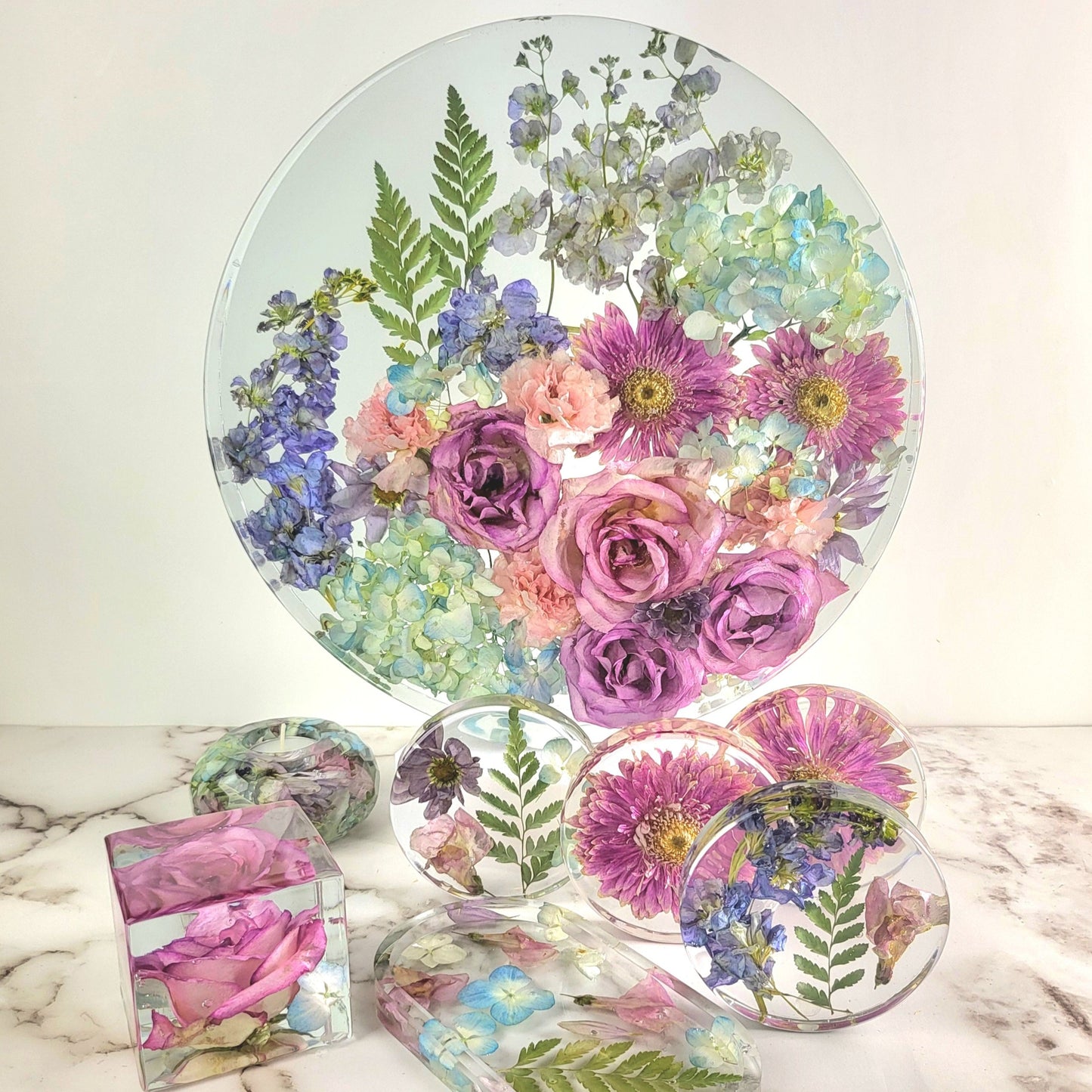 14" Round 3D Resin Wedding Bouquet Preservation Keepsake Gift Save Your Wedding Flowers Forever - flofloflowery