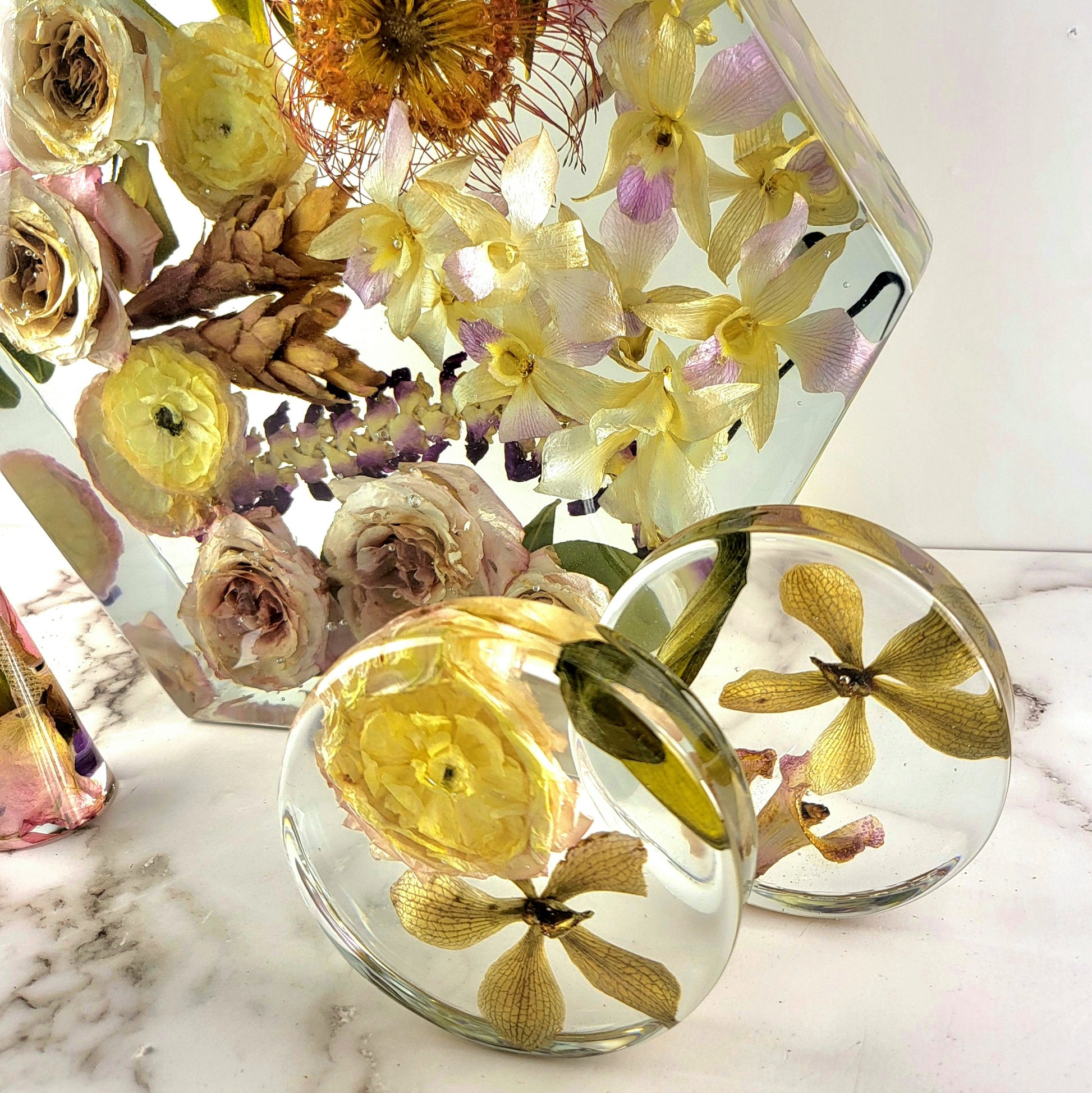 Large Tropical 12" Hexagon 3D Resin Wedding Bouquet Preservation Floral Gift Keepsake Save Your Wedding Flowers Forever - flofloflowery