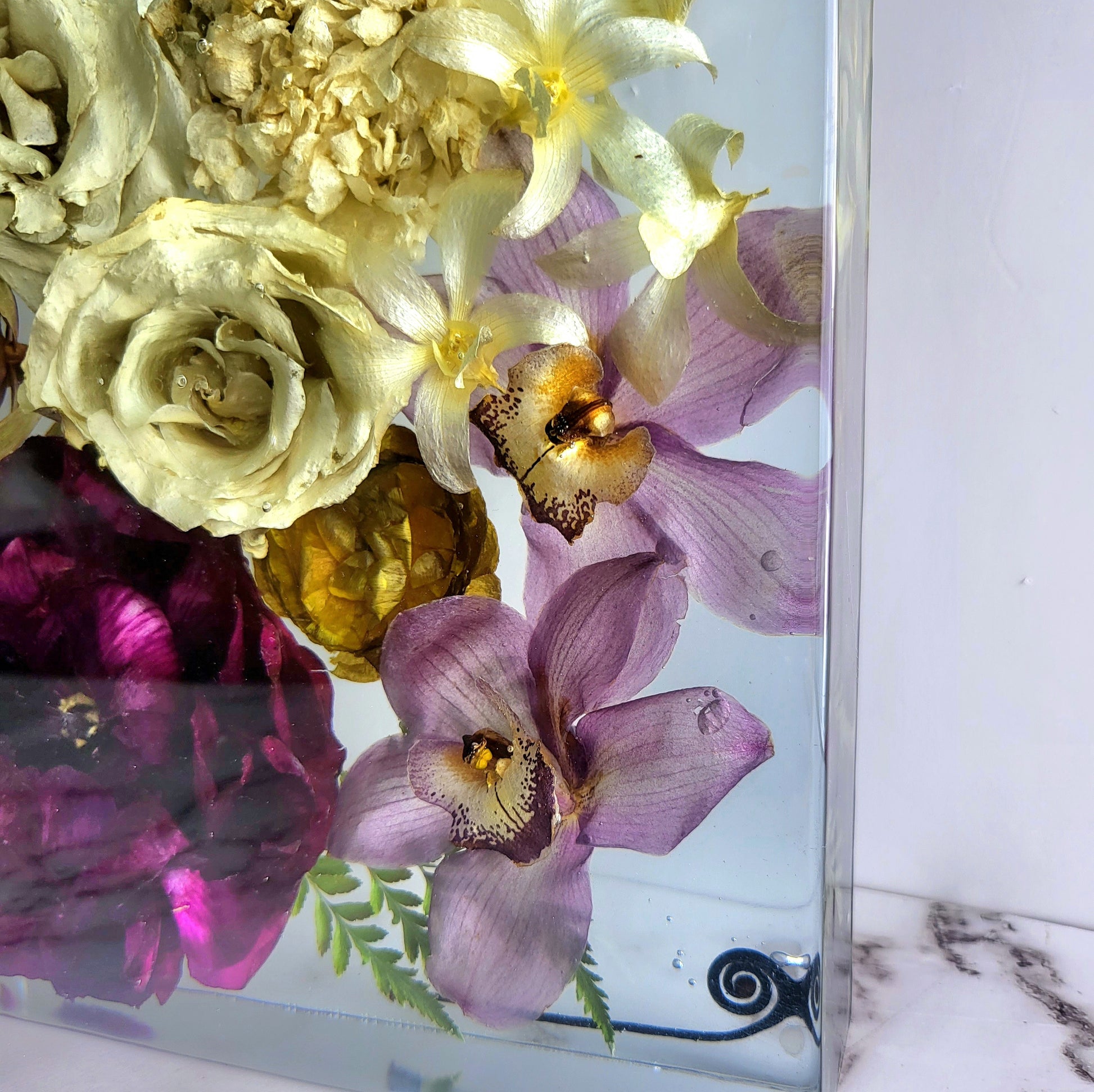 Large Tropical 10"x10" 3D Resin Wedding Bouquet Preservation Save Your Wedding Flowers Forever Gift Keepsake - flofloflowery