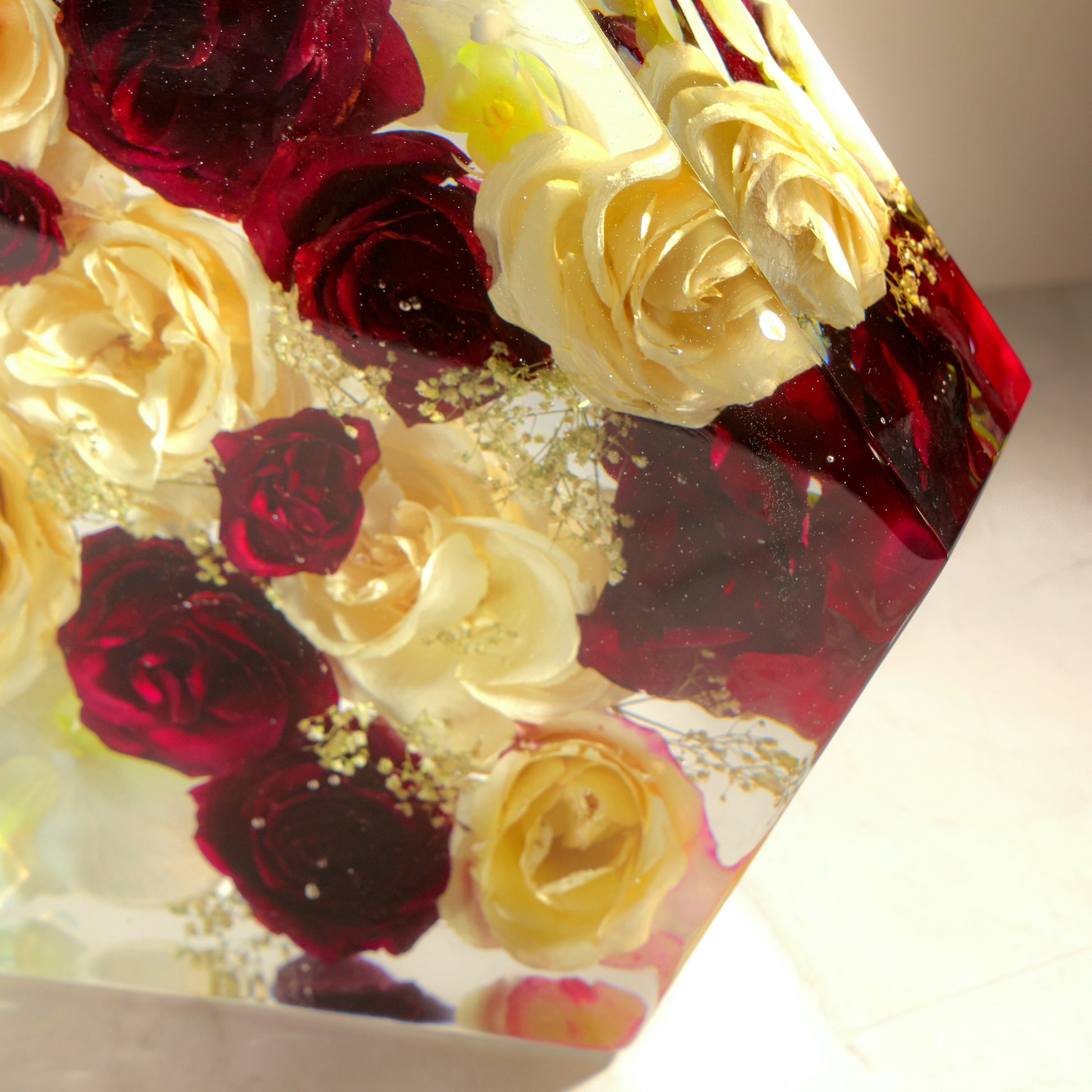 Red Rose 12" Hexagon 3D Resin Wedding Bouquet Preservation Floral Gift Keepsake Save Your Wedding Flowers Forever - flofloflowery