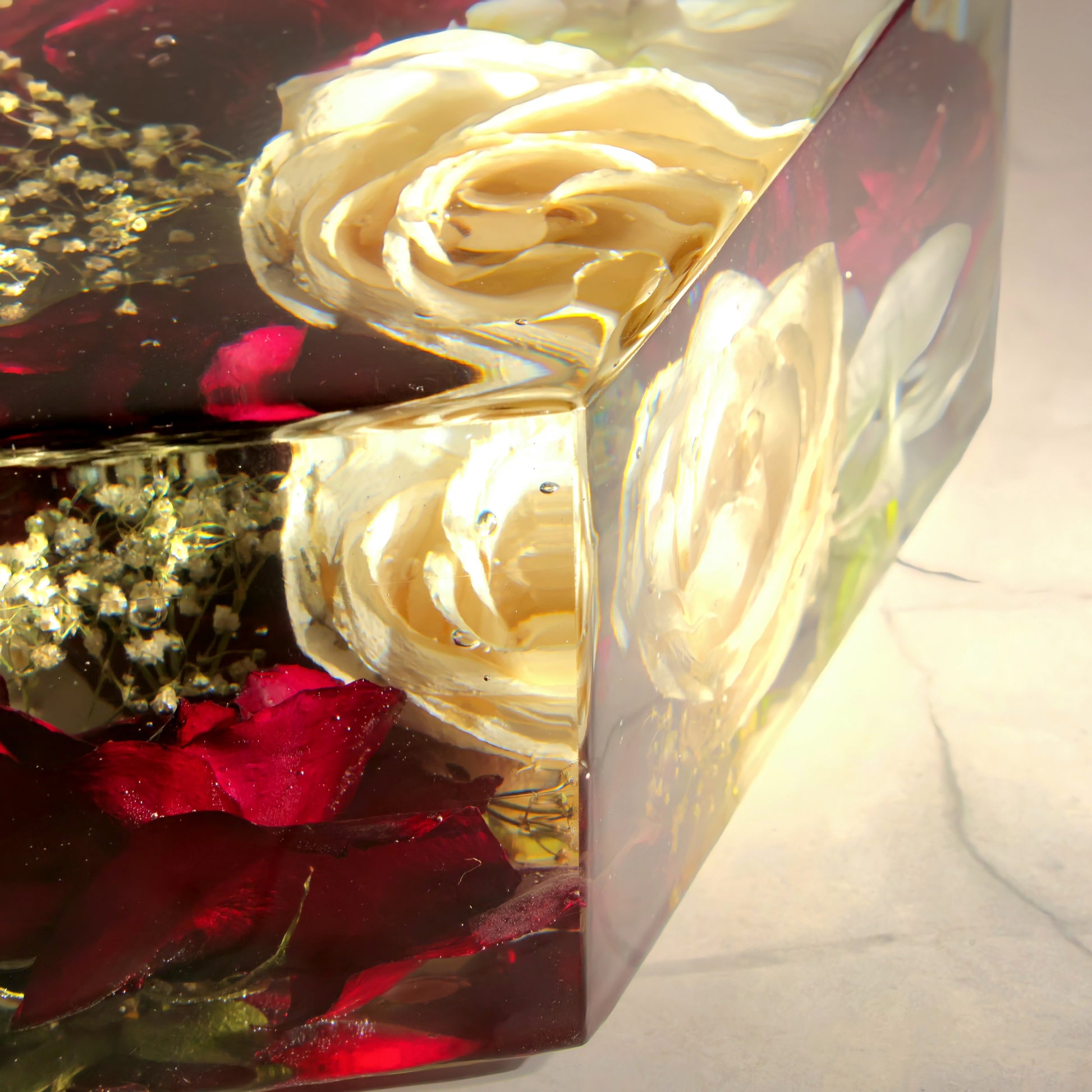 Red Rose 12" Hexagon 3D Resin Wedding Bouquet Preservation Floral Gift Keepsake Save Your Wedding Flowers Forever - flofloflowery