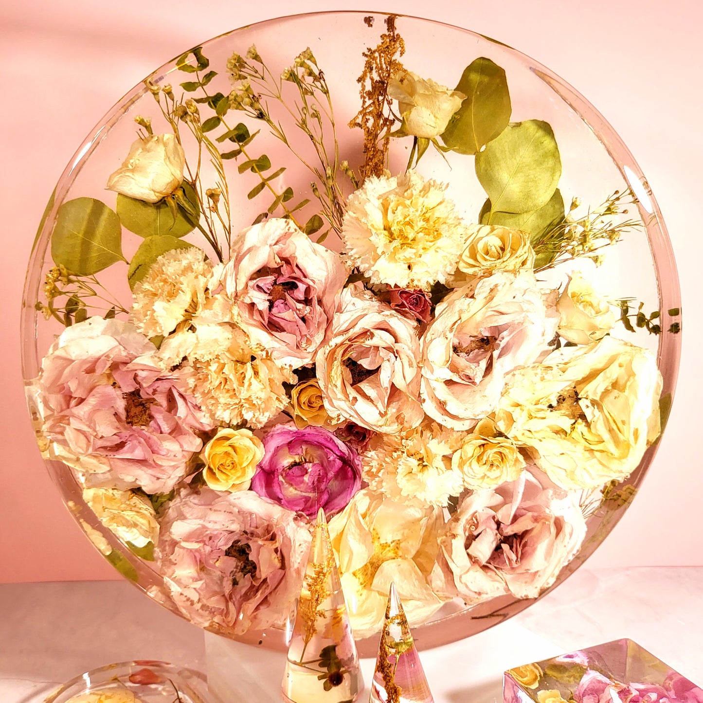 Everlasting Large 14" Round 3D Resin Wedding Bouquet Preservation Keepsake Gift Save Your Wedding Flowers Forever - flofloflowery
