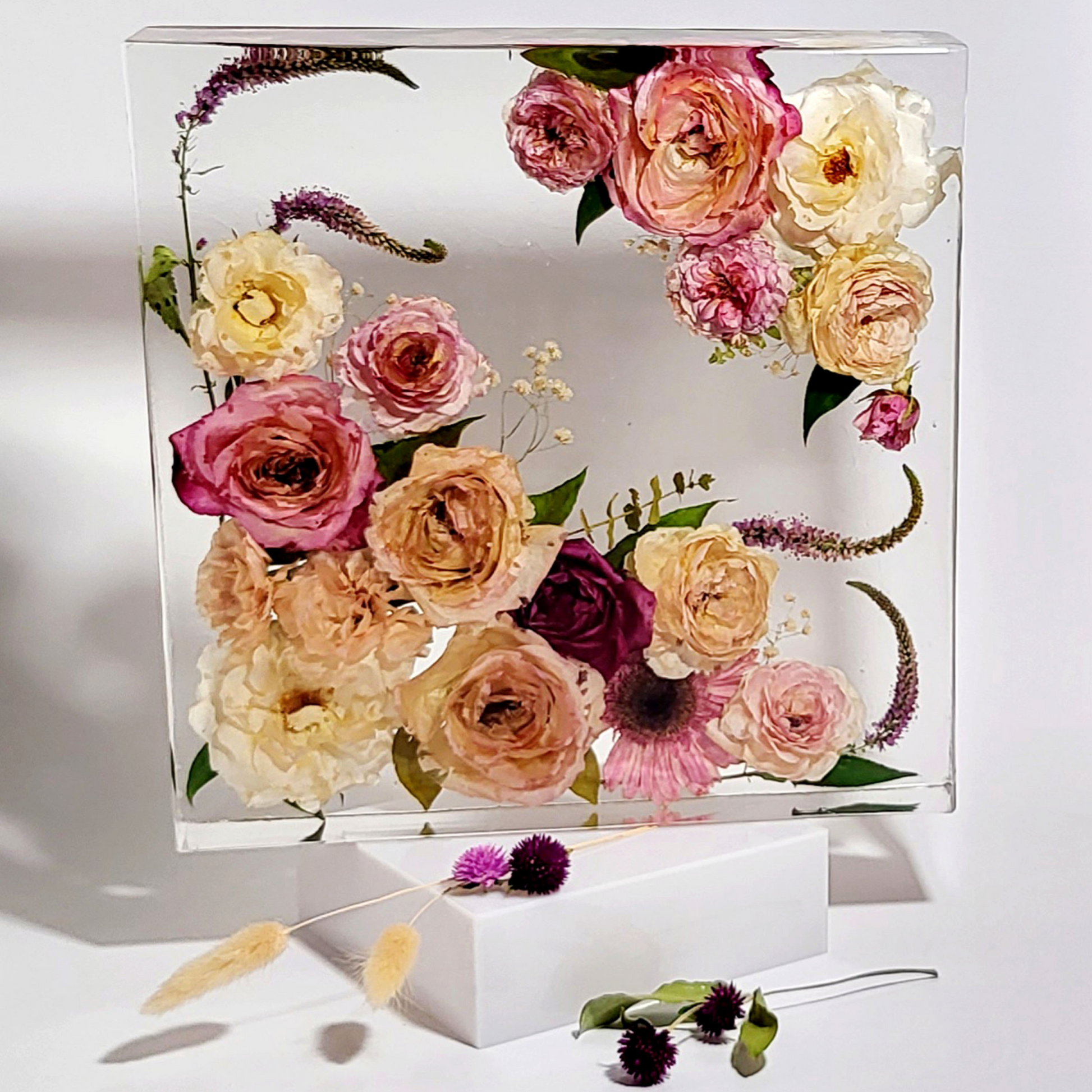 12" x 12" Large 3D Resin Wedding Bouquet Preservation Save Your Florals Wedding Gift Keepsake - flofloflowery