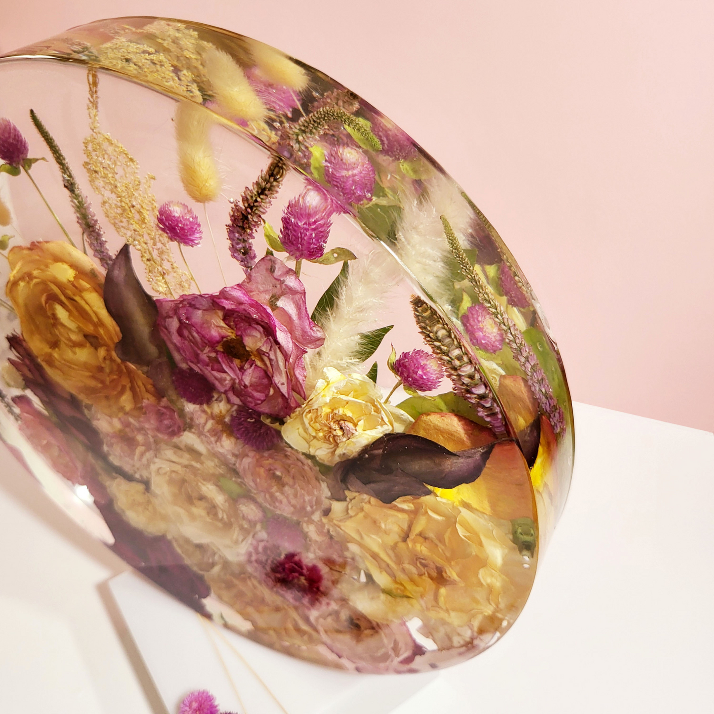 Large 14" Round 3D Resin Wedding Bouquet Preservation Keepsake Gift Save Your Wedding Flowers Forever - flofloflowery